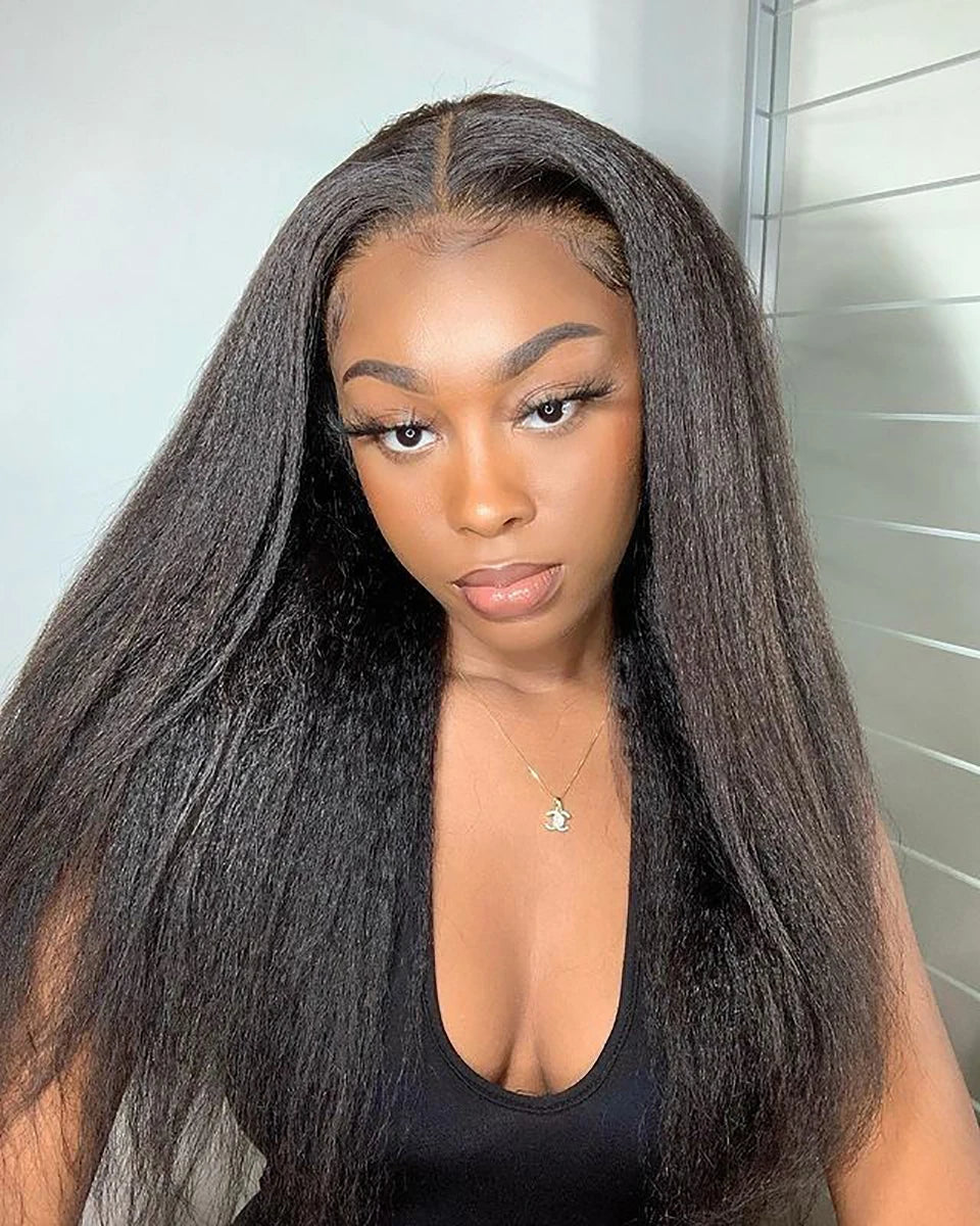 Pre-Cut Glueless Yaki Kinky Straight Wig – HD Lace