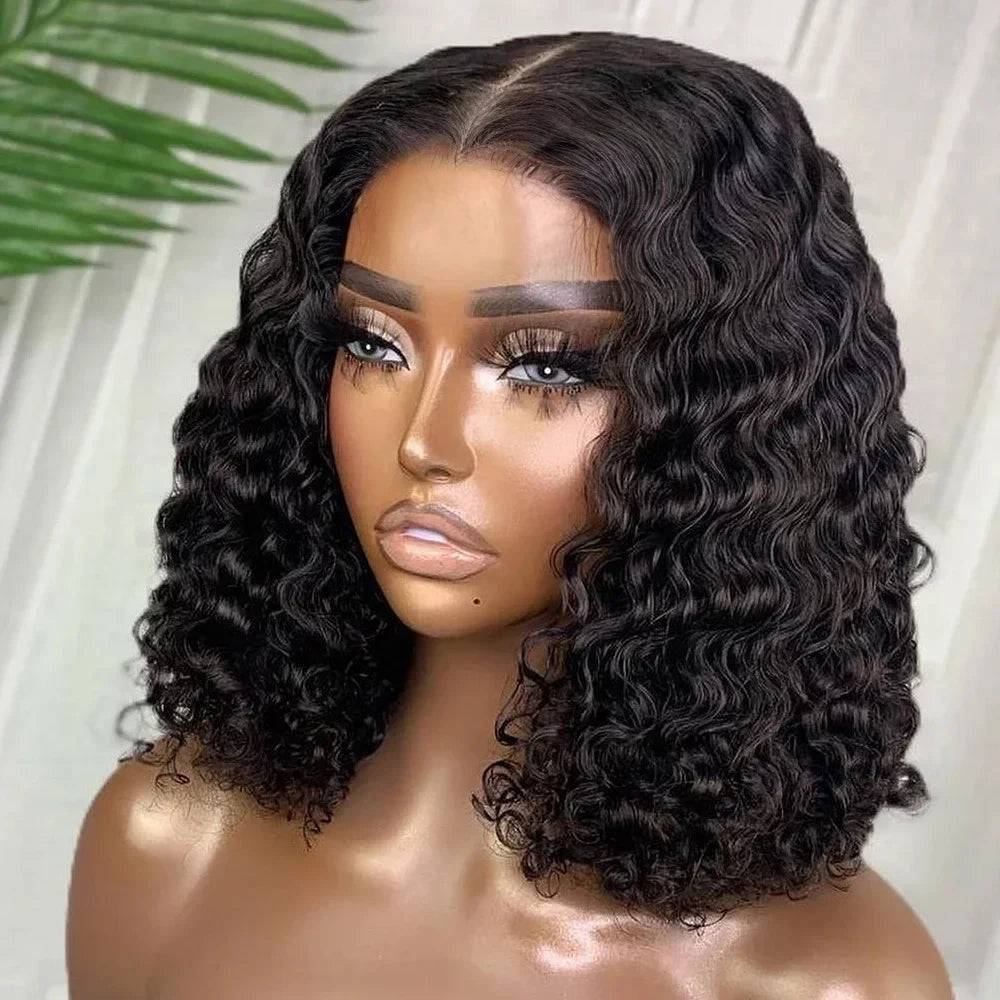 No-Glue Deep Wave Bob Wig – 13x4/7x5 Glueless, 250% Density Curly Human Hair