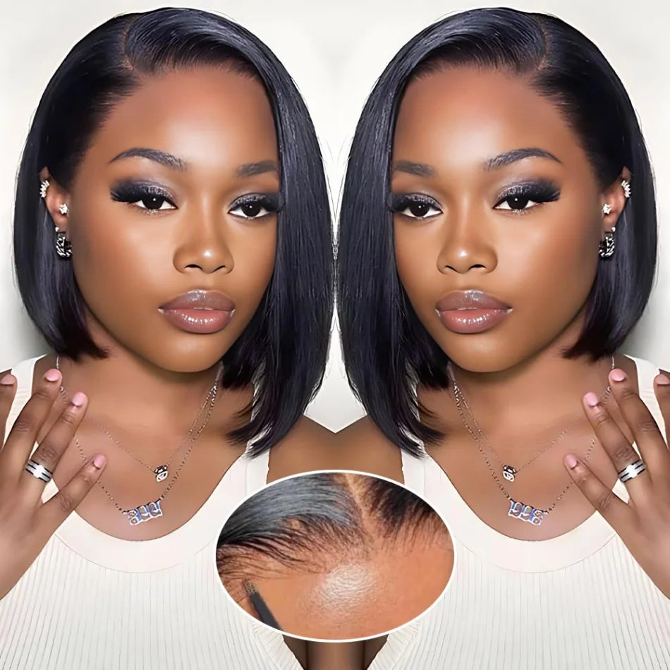 10" Straight Bob Wig – Glueless, Pre-Cut 4x4 Lace, 250% Density Human Hair for Black Women