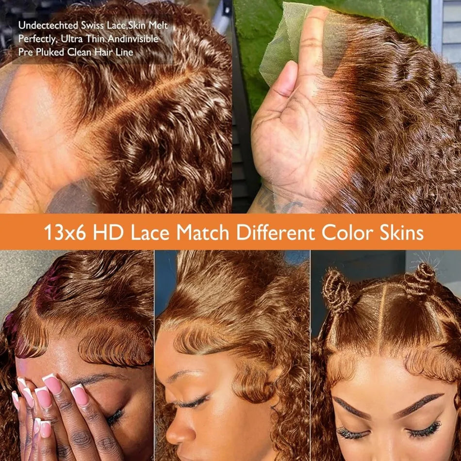 Chocolate Brown Deep Wave Lace Front Wig – 13x6 HD Lace, 250% Density Human Hair