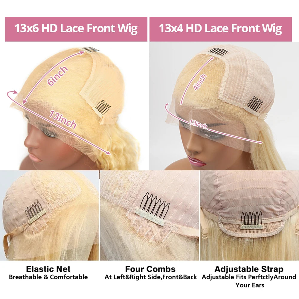 28" 613 Honey Blonde Body Wave Wig – HD Lace Front, 13x4/13x6 Brazilian Remy Human Hair