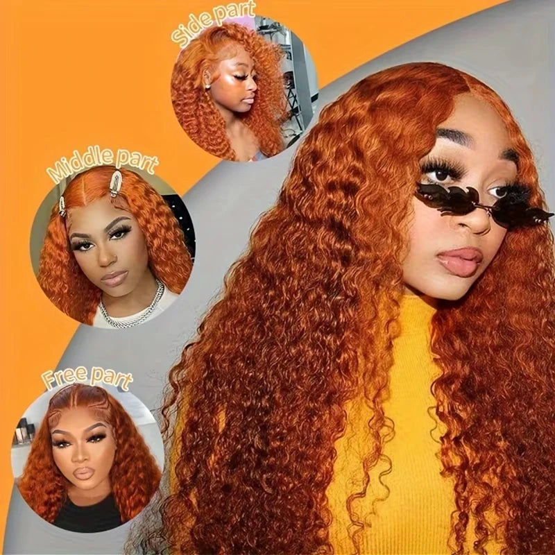 Water Wave Ginger Lace Front Wig – #350 Color, 13x4/13x6 Deep Curly Brazilian Human Hair