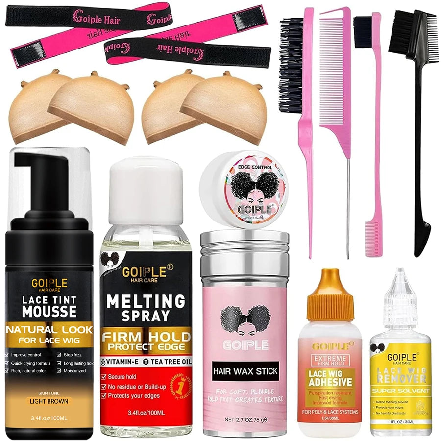 Lace Tint Mousse & Wig Glue Set – Waterproof, Extra Hold Adhesive Foam with Edge Control Hair Wax Stick