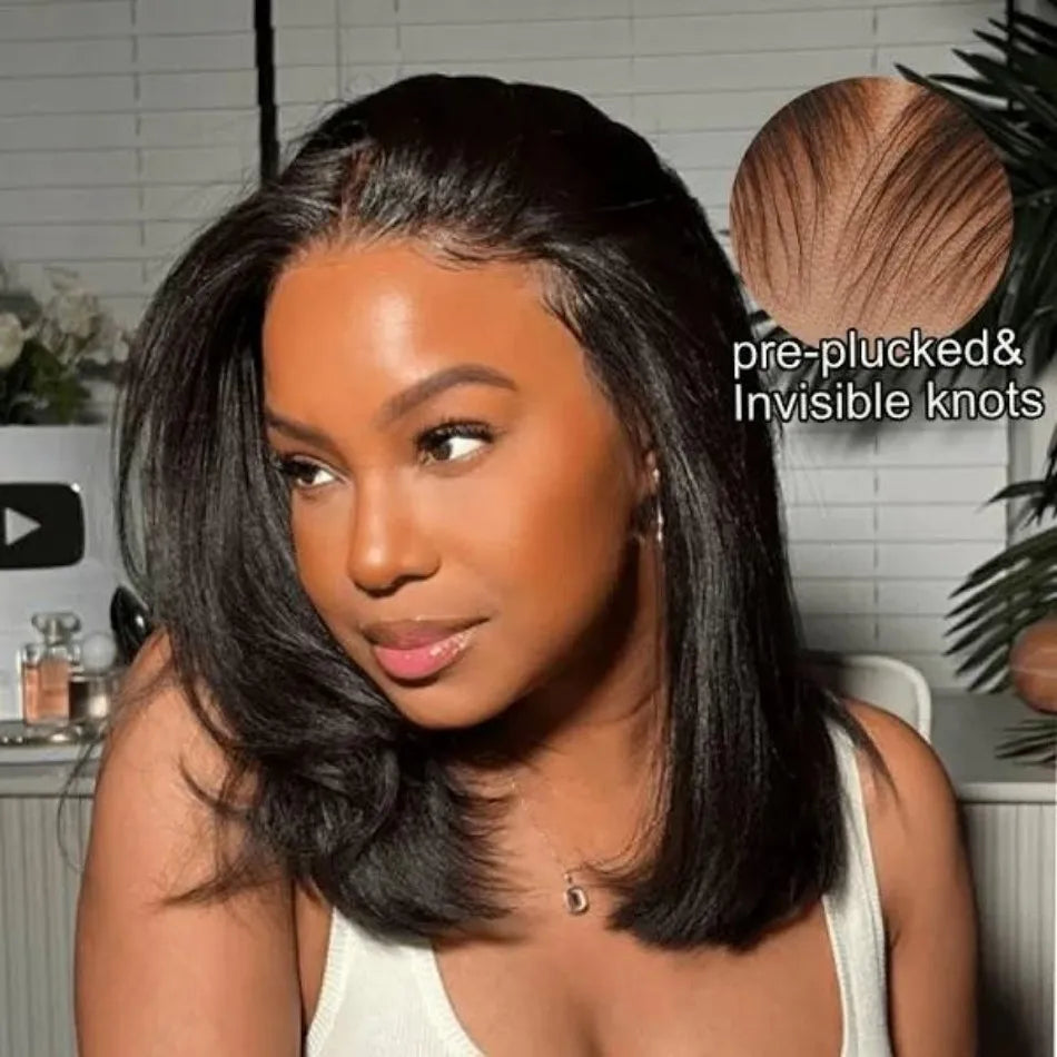 10" Glueless Bob Wig – 4x4 Lace Frontal, 250% Density, Short Straight Human Hair, Ready to Wear