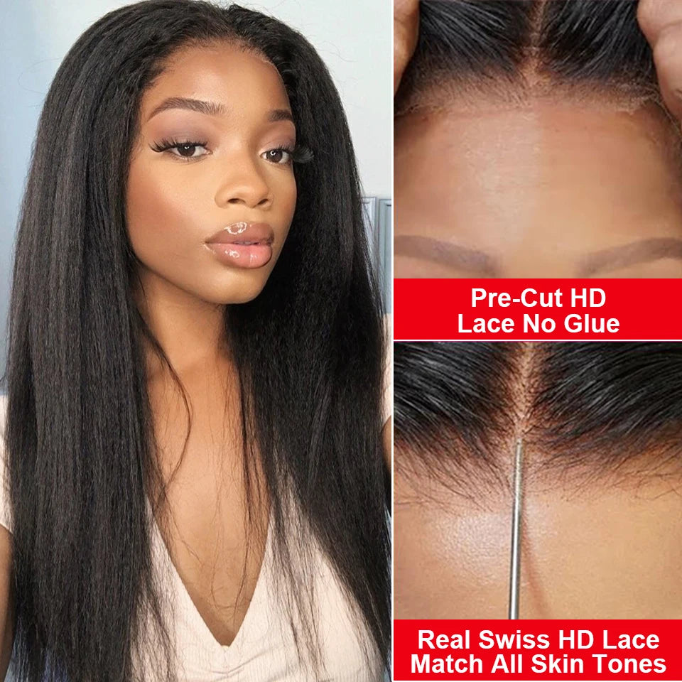 Pre-Cut Glueless Yaki Kinky Straight Wig – HD Lace