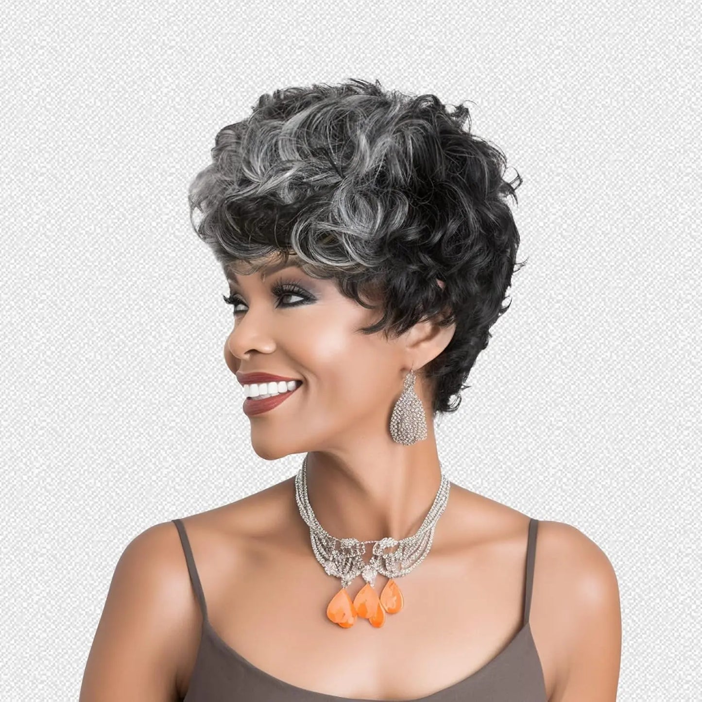 Short Black Elf Wig with Bangs – Layered Curly Synthetic Wig for Women