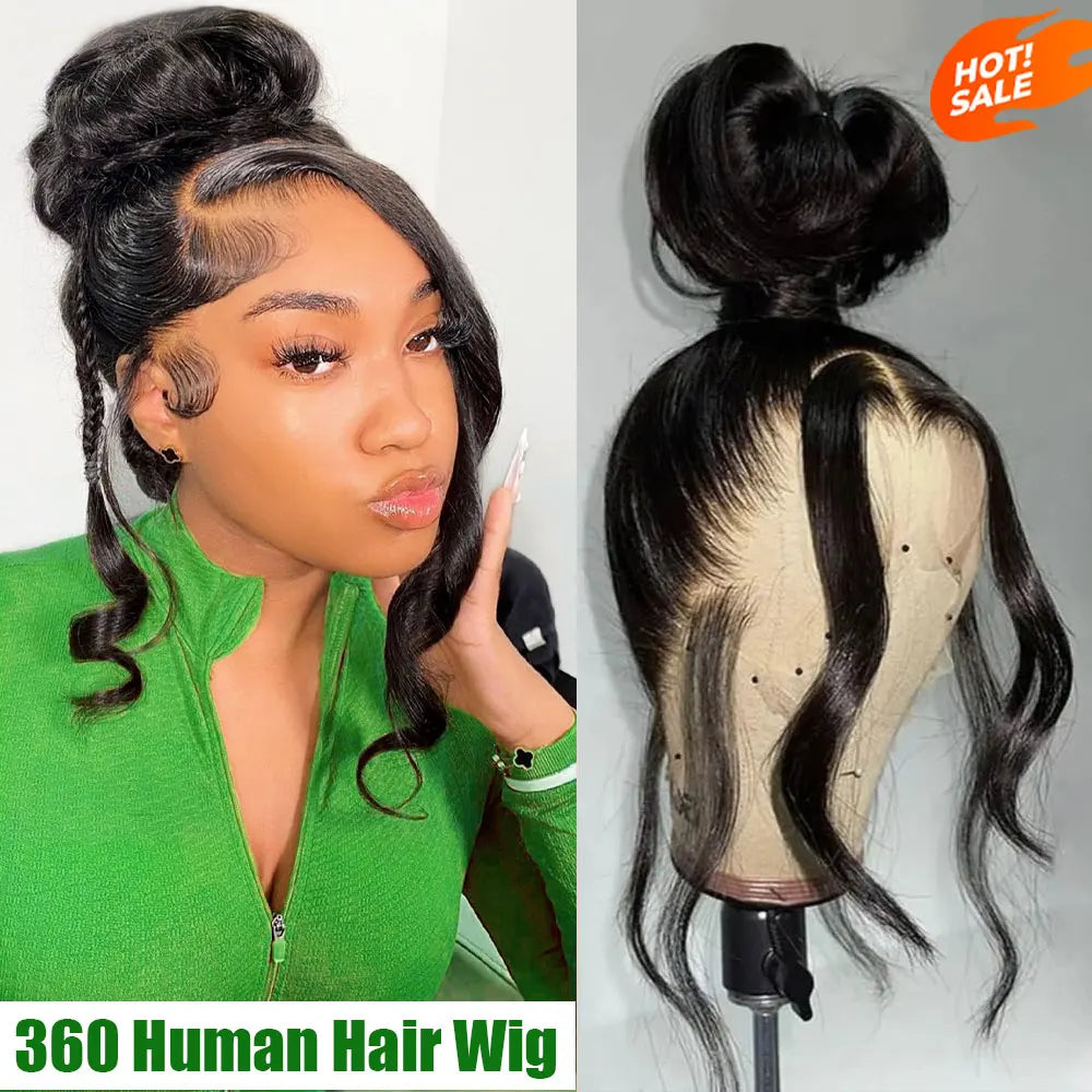 360 Body Wave Lace Front Wig – Hidden Strap Drawstring, 250% Density Full Lace Human Hair