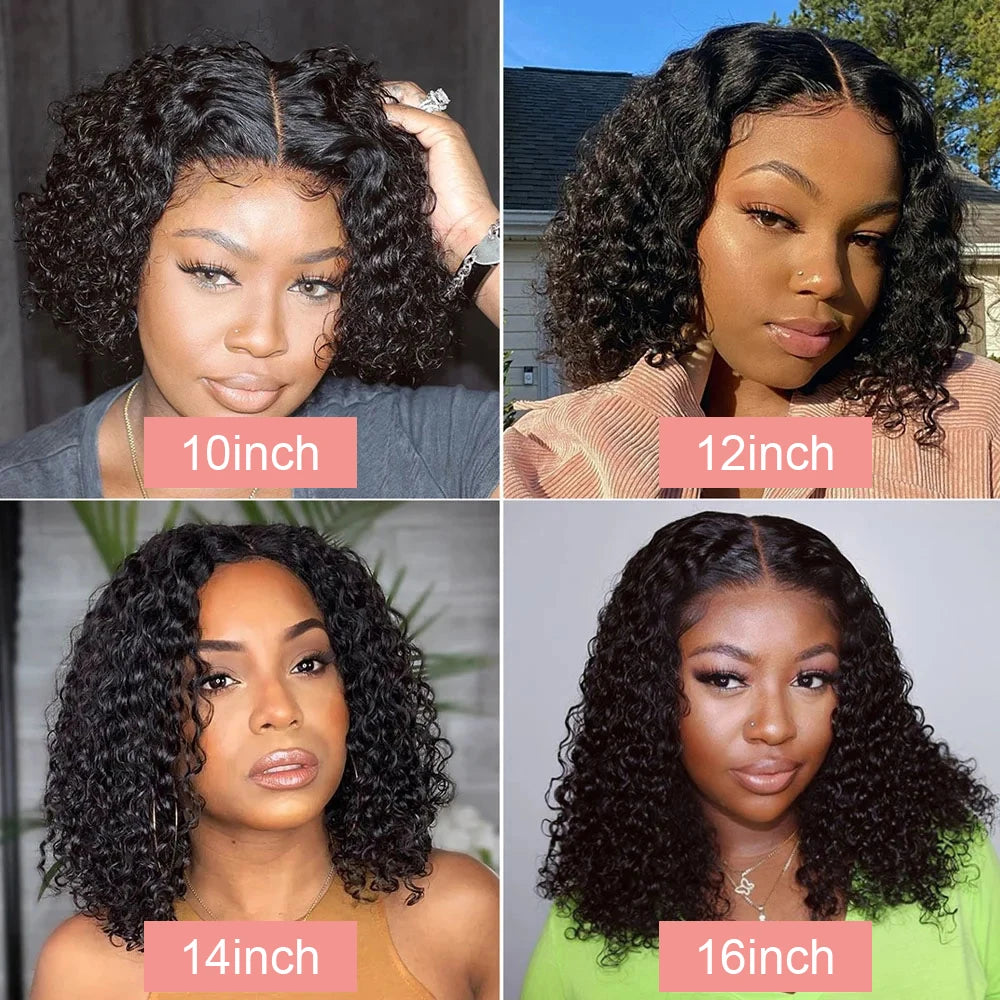 No-Glue Deep Wave Bob Wig – 13x4/7x5 Glueless, 250% Density Curly Human Hair