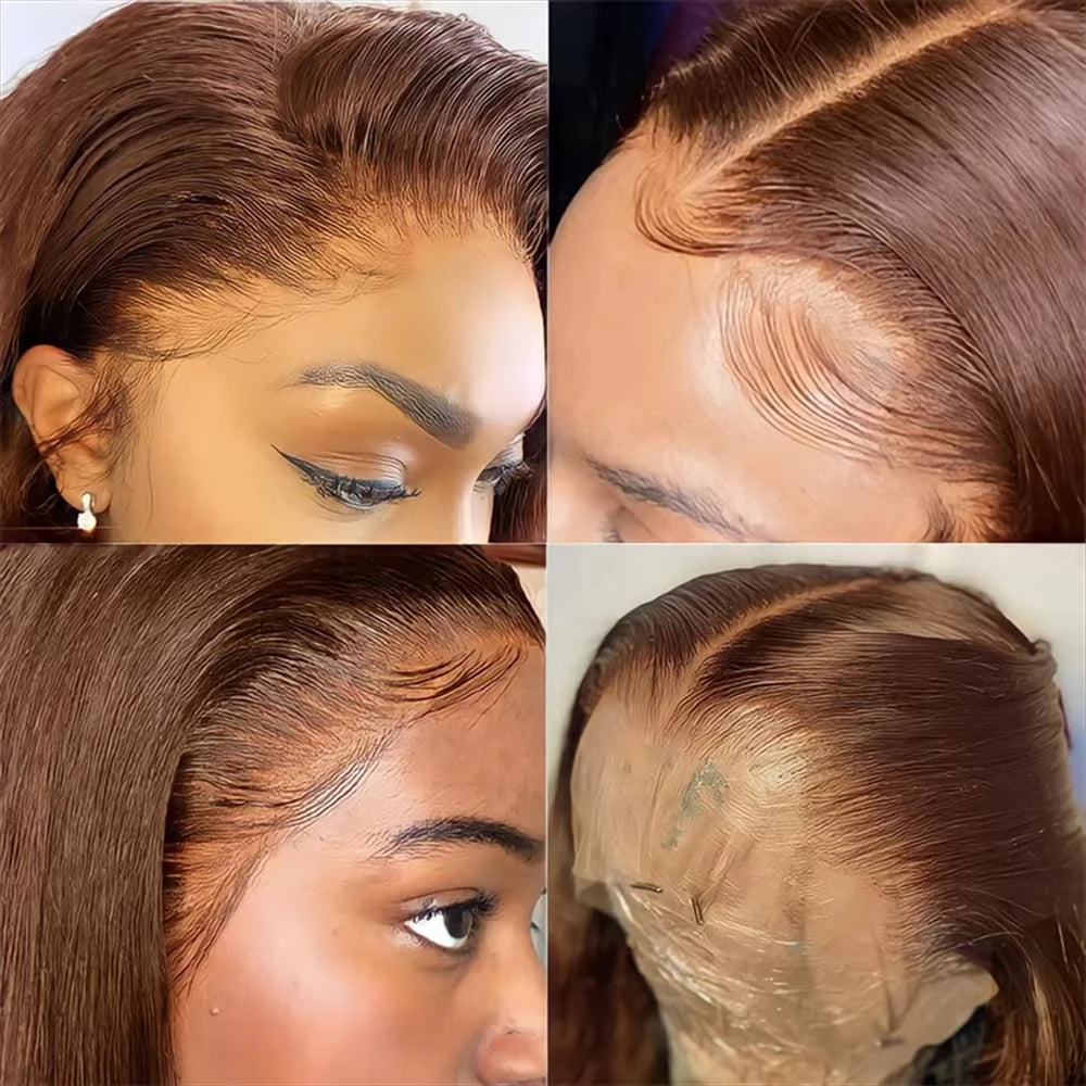 Bone Straight Chocolate Brown Lace Front Wig – 13x4/13x6 HD Transparent, Pre-Plucked Colored Human Hair