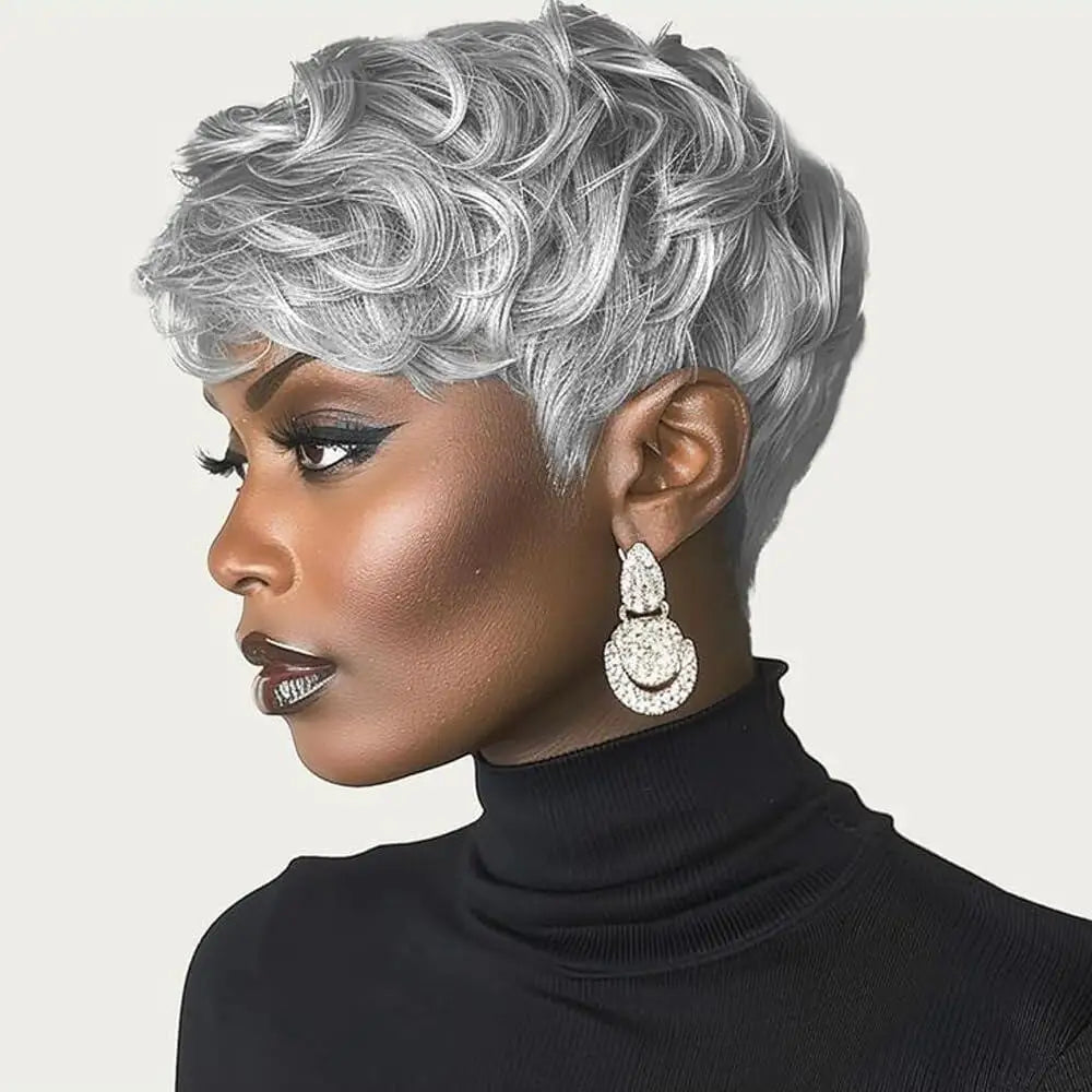 Short Curly Black Elf Wig – Synthetic, Natural Wave, Layered Cut for Women