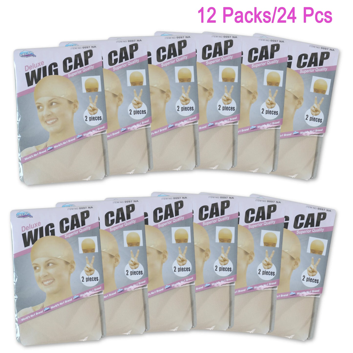 24 Pieces (12 Packs) Wig Caps – Fashion stretchable hair nets, 2 pieces per pack.