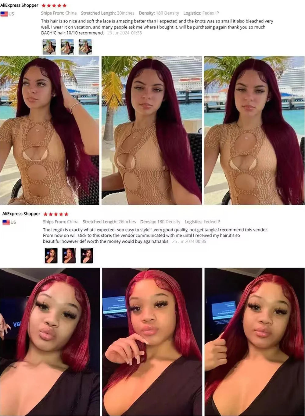 30–36" 99J Burgundy Straight Wig – 13x4/13x6 Lace Front, 200% Density Human Hair