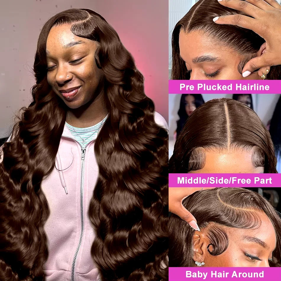 250% Density Deep Wave Chocolate Brown Lace Front Wig – 13x6 HD Human Hair for Black Women