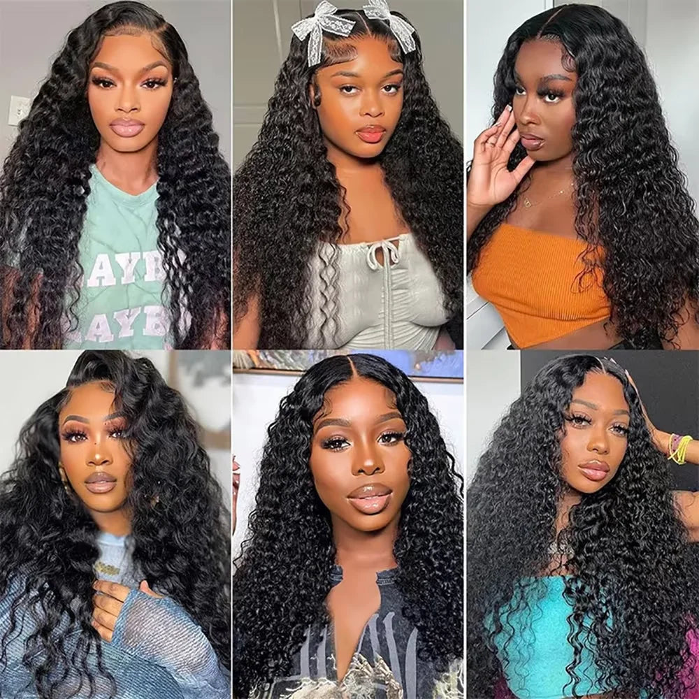40" Invisible Strap 360 Lace Wig – Full Lace, Natural Black Curly Human Hair with Drawstring