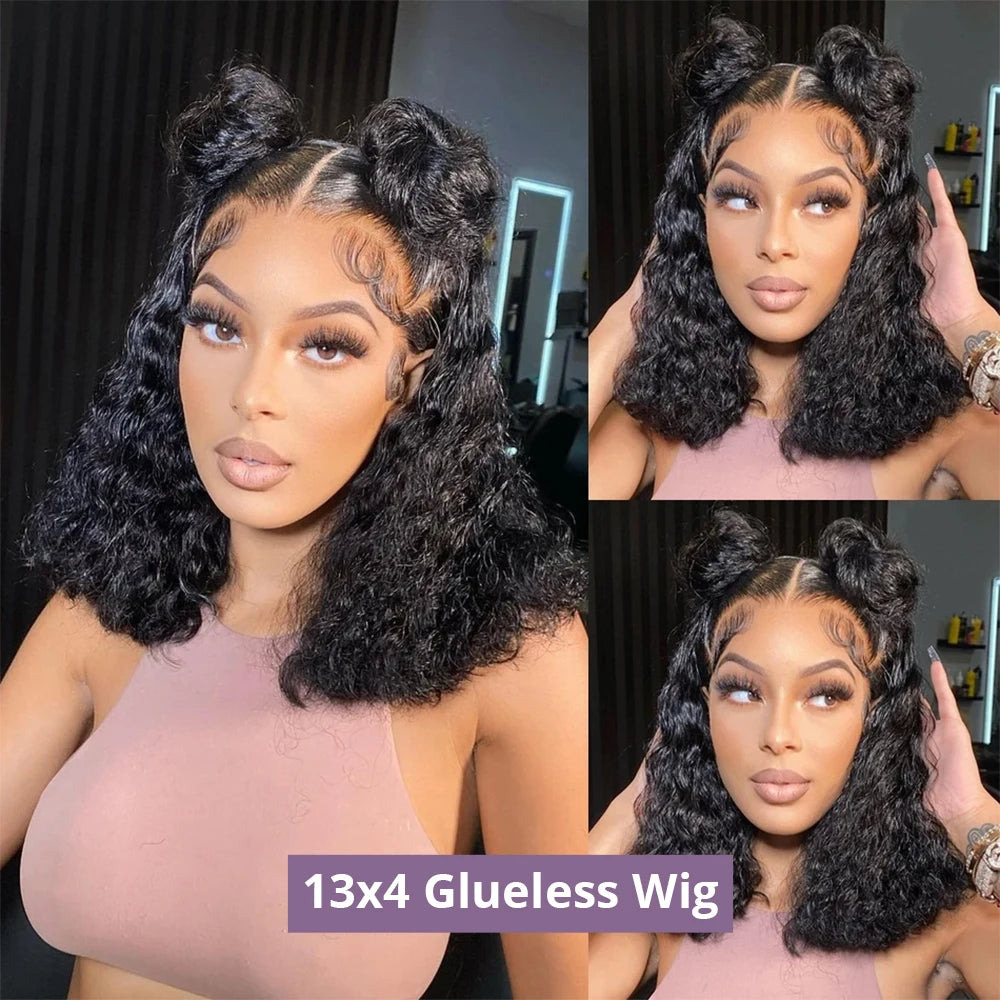 No-Glue Deep Wave Bob Wig – 13x4/7x5 Glueless, 250% Density Curly Human Hair
