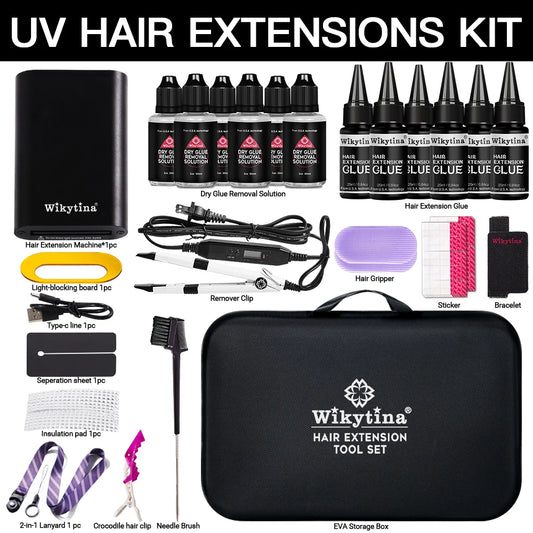 2025 UV Light Hair Extension Kit – V-Light Tools with Glue & Curing Lighter for Professional Salon or At-Home Extensions