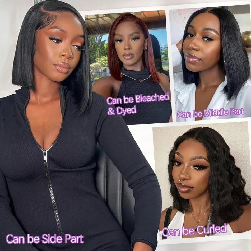 10" Straight Bob Wig – Glueless, Pre-Cut 4x4 Lace, 250% Density Human Hair for Black Women
