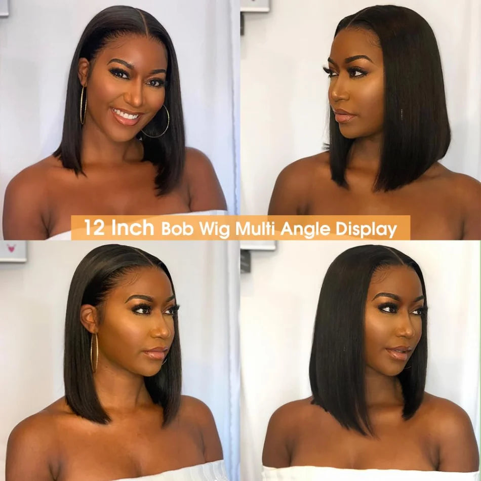 10" Straight Bob Wig – Glueless, Pre-Cut 4x4 Lace, 250% Density Human Hair for Black Women