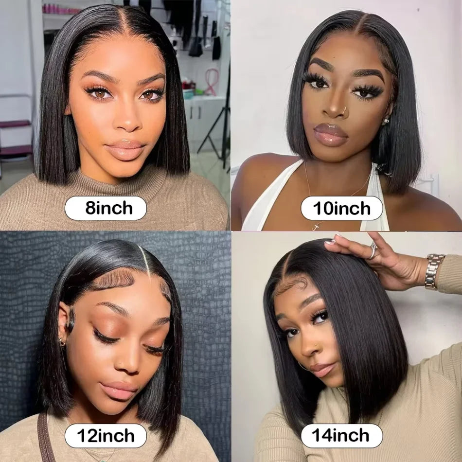 10" Glueless Bob Wig – 4x4 Lace Frontal, 250% Density, Short Straight Human Hair, Ready to Wear