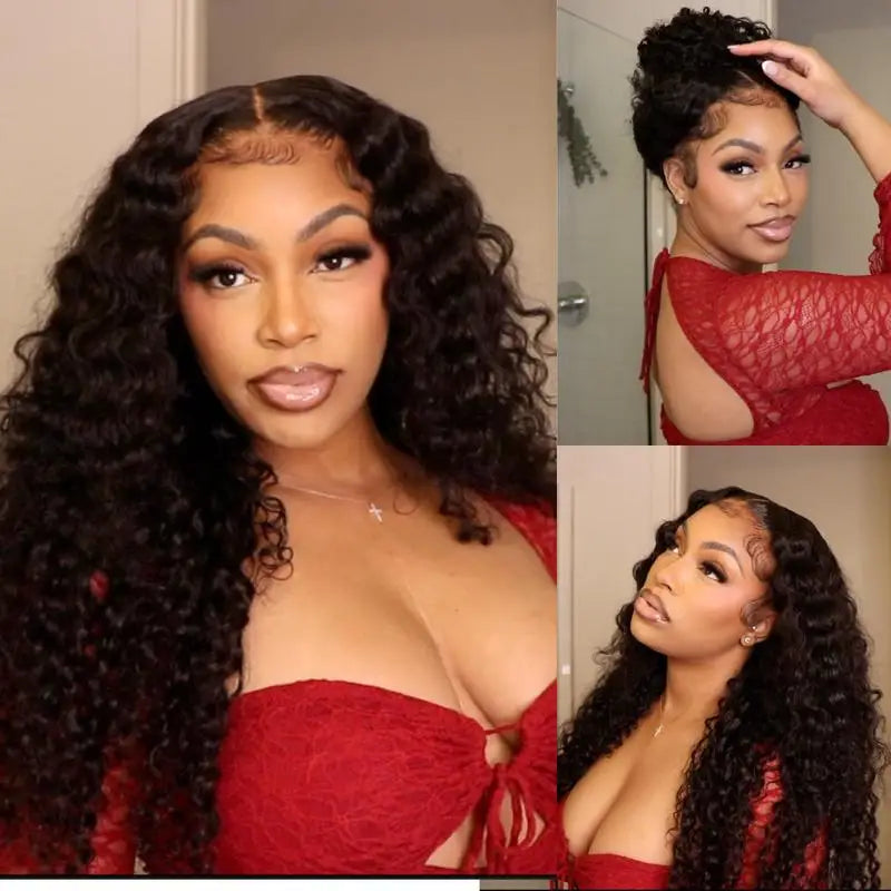 40" Invisible Strap 360 Lace Wig – Full Lace, Natural Black Curly Human Hair with Drawstring