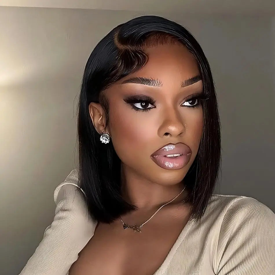 10" Straight Bob Wig – Glueless, Pre-Cut 4x4 Lace, 250% Density Human Hair for Black Women
