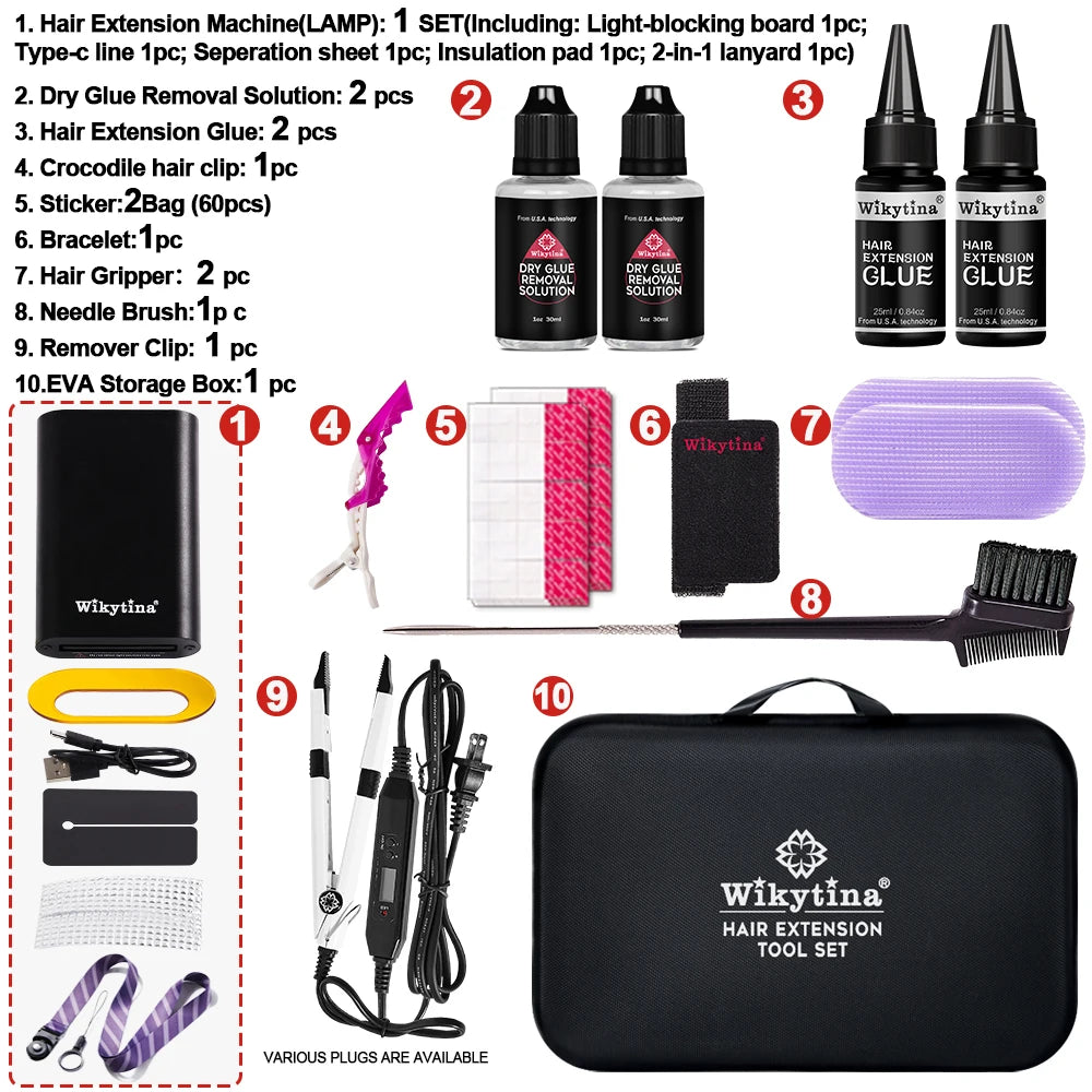 2025 UV Light Hair Extension Kit – V-Light Tools with Glue & Curing Lighter for Professional Salon or At-Home Extensions